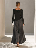 Minimalist Two-Tone Color-Block Maxi Dress With Drape Neckline