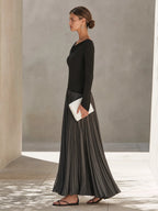 Minimalist Two-Tone Color-Block Maxi Dress With Drape Neckline
