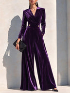 Luxury Velvet Wide-Leg Jumpsuit With Defined Waist