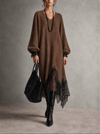 Sequin Knit Dress With Lace Hem