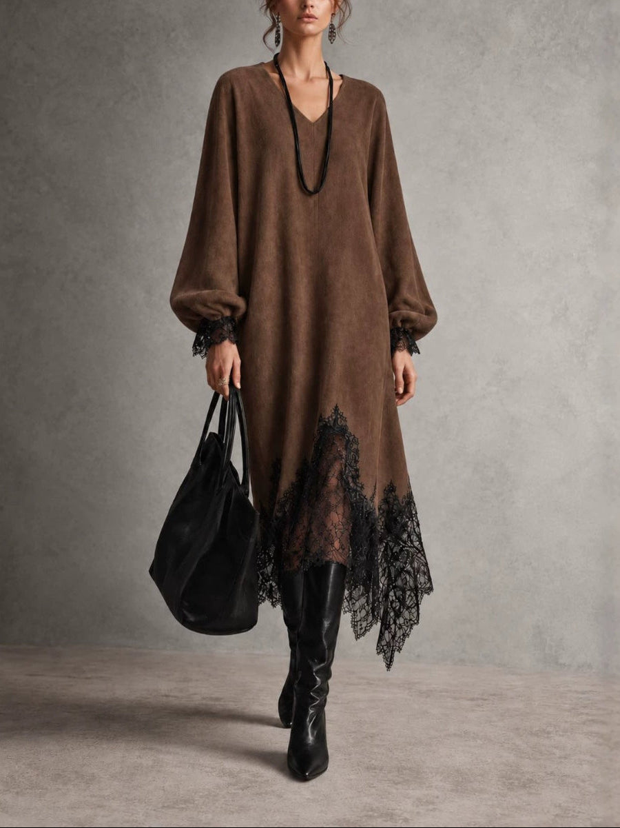 Sequin Knit Dress With Lace Hem