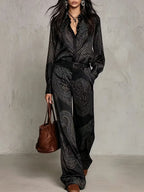 Vintage Paisley Satin Belted Ensemble