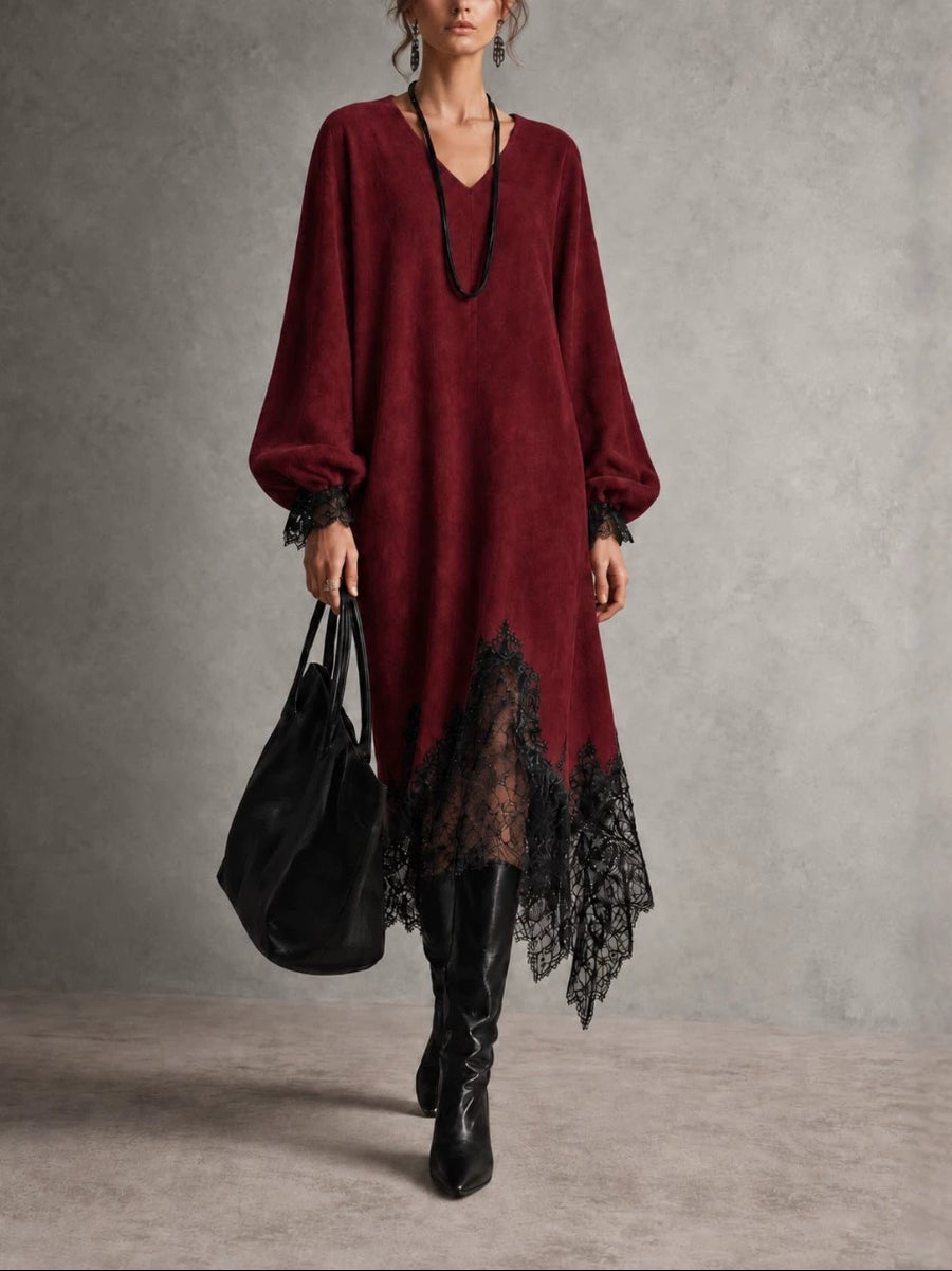 Sequin Knit Dress With Lace Hem