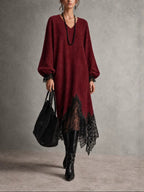 Sequin Knit Dress With Lace Hem