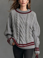 Casual Cable-Knit Long-Sleeve Crew-Neck Sweater
