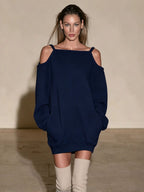 Cold-Shoulder Oversized Sweatshirt Mini Dress