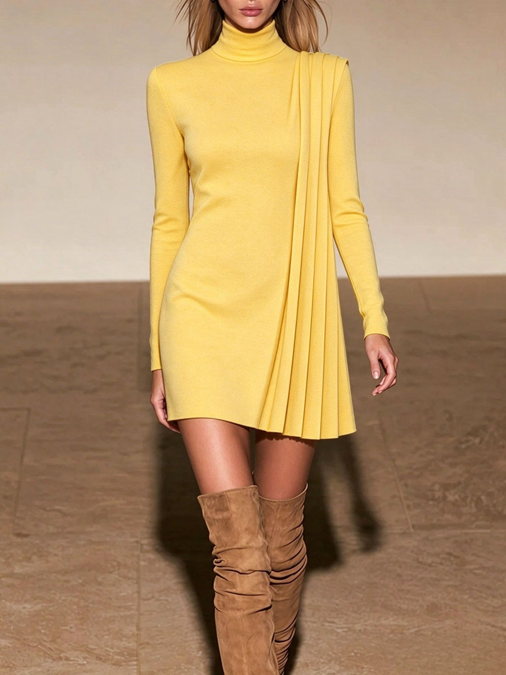 Long Sleeve Drape Cocktail Mini Dress