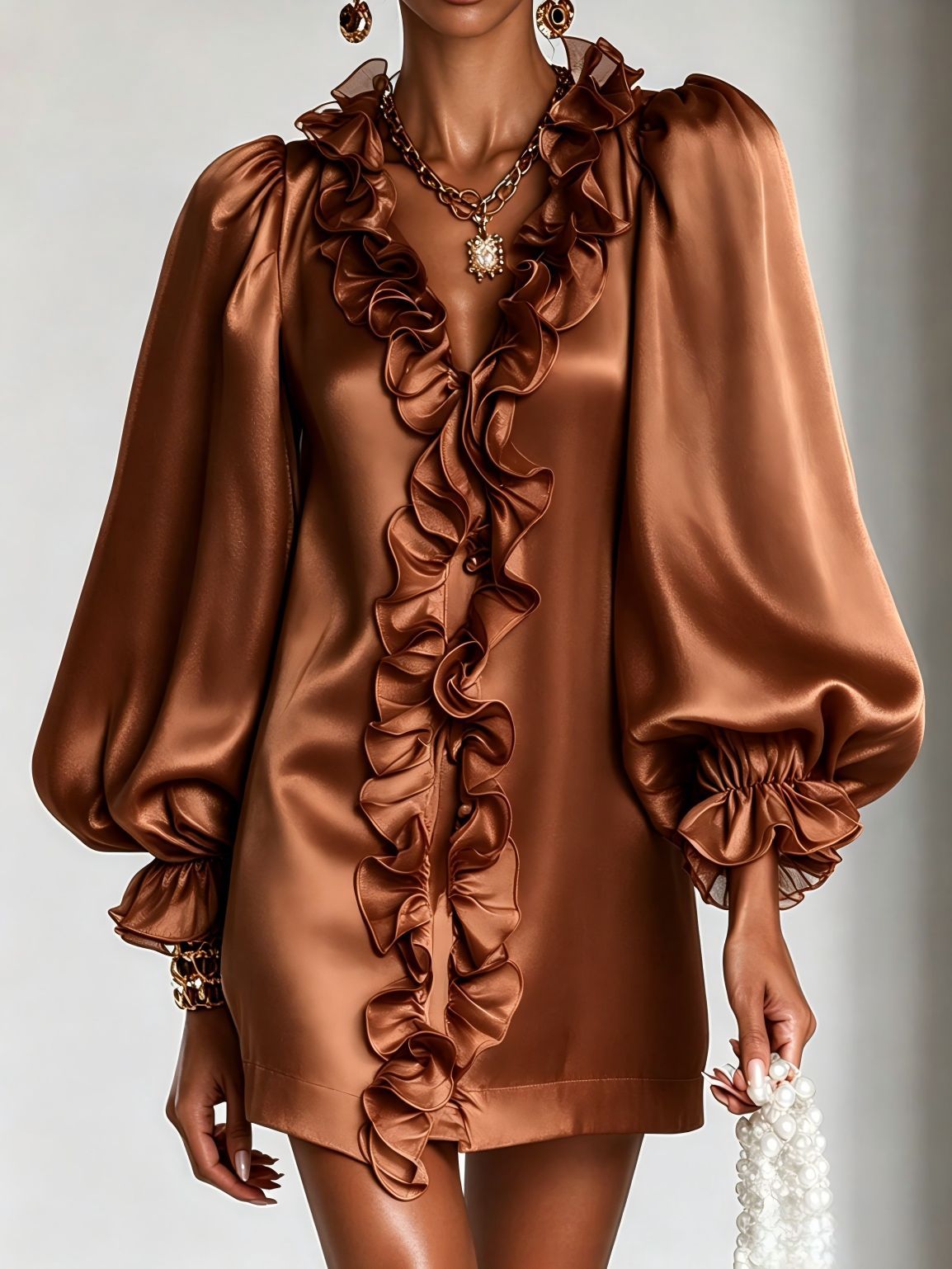 Elegant Ruffle Puff Sleeve Mini Dress