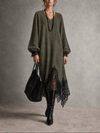 Sequin Knit Dress With Lace Hem