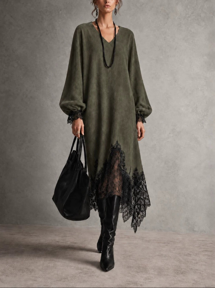 Sequin Knit Dress With Lace Hem