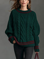 Casual Cable-Knit Long-Sleeve Crew-Neck Sweater