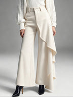 Asymmetric Suede Wide Leg Pants