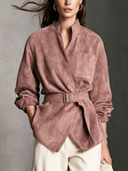 Chaqueta casual marrón de ante de manga larga