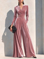 Luxury Velvet Wide-Leg Jumpsuit With Defined Waist