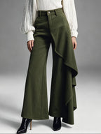 Asymmetric Suede Wide Leg Pants