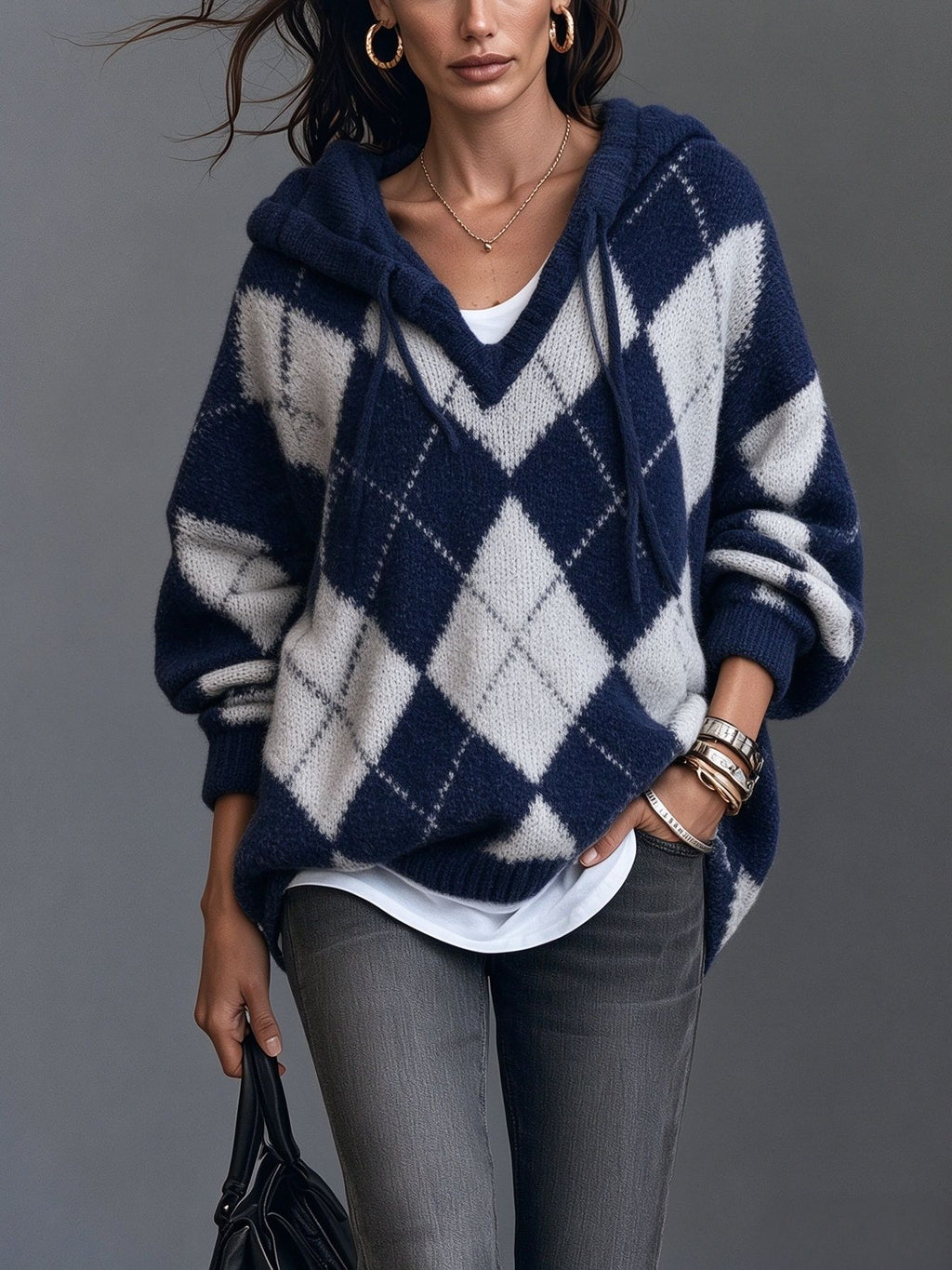 Elegant Knitted Long-Sleeve Hooded Sweater