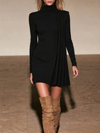 Long Sleeve Drape Cocktail Mini Dress