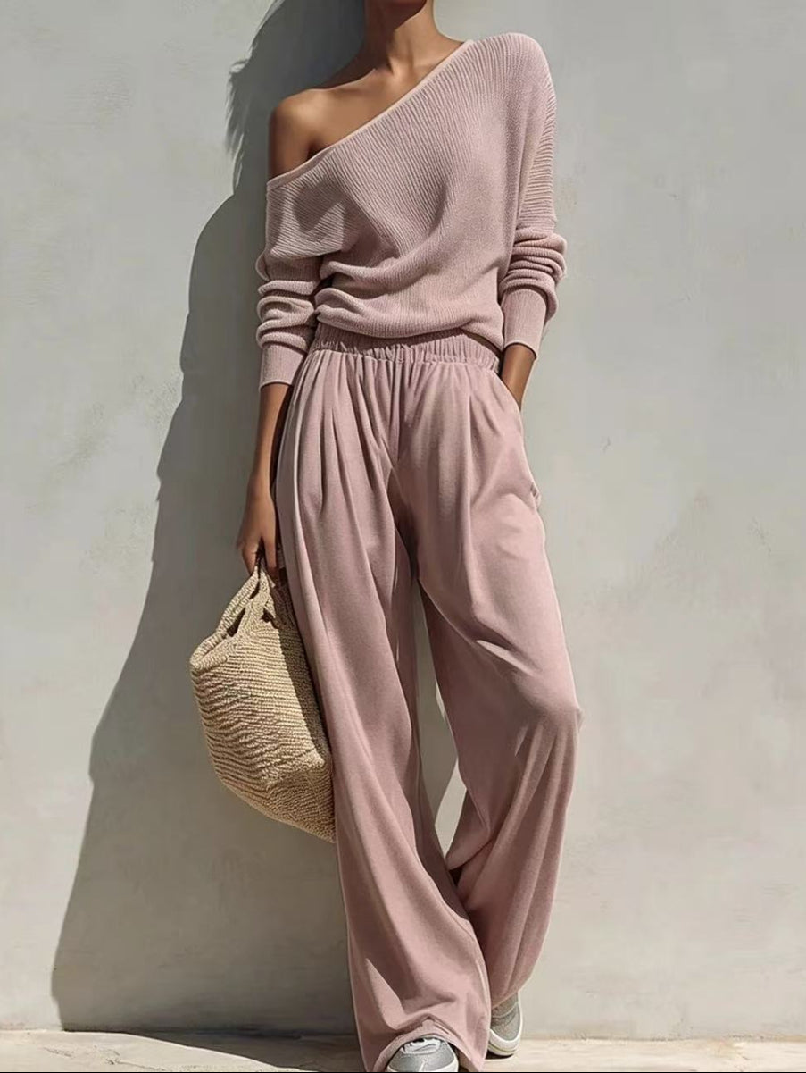 Elegant Off-Shoulder Knit Two-Piece Set