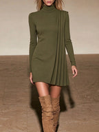 Long Sleeve Drape Cocktail Mini Dress