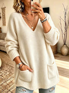Chic V-Neck Pocket Knit Sweater