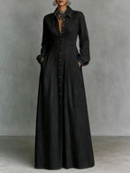 Denim Button Front Maxi Dress