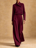 Asymmetric Cropped Jacket and Wide-Leg Trousers Set