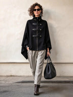 Cozy Stand-collar Stud-embellished Zippered Cape Coat