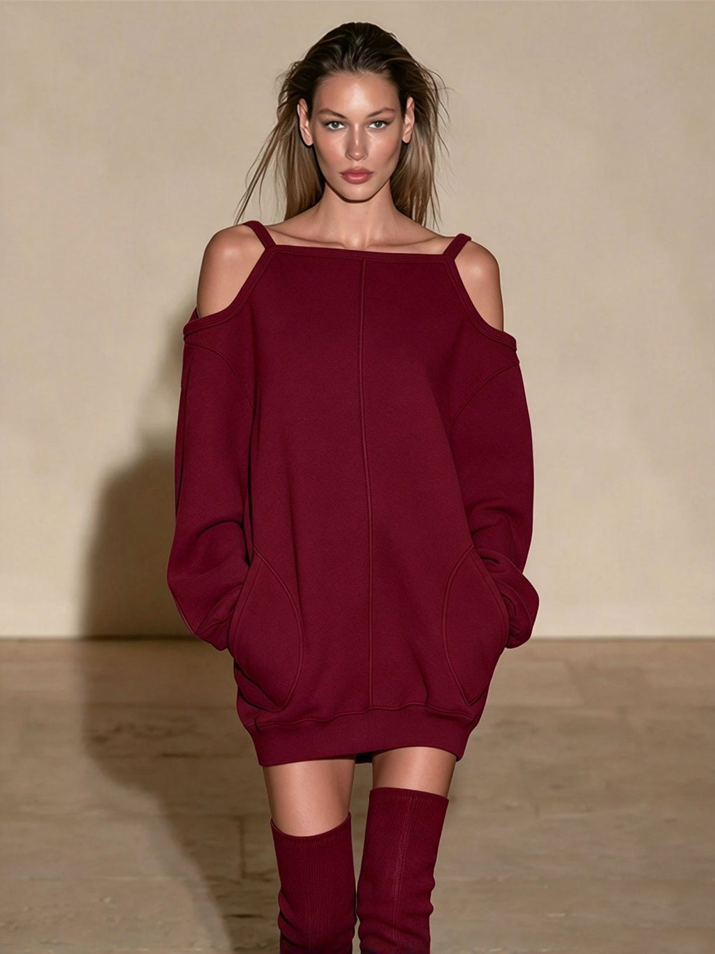 Cold-Shoulder Oversized Sweatshirt Mini Dress