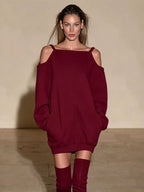 Cold-Shoulder Oversized Sweatshirt Mini Dress