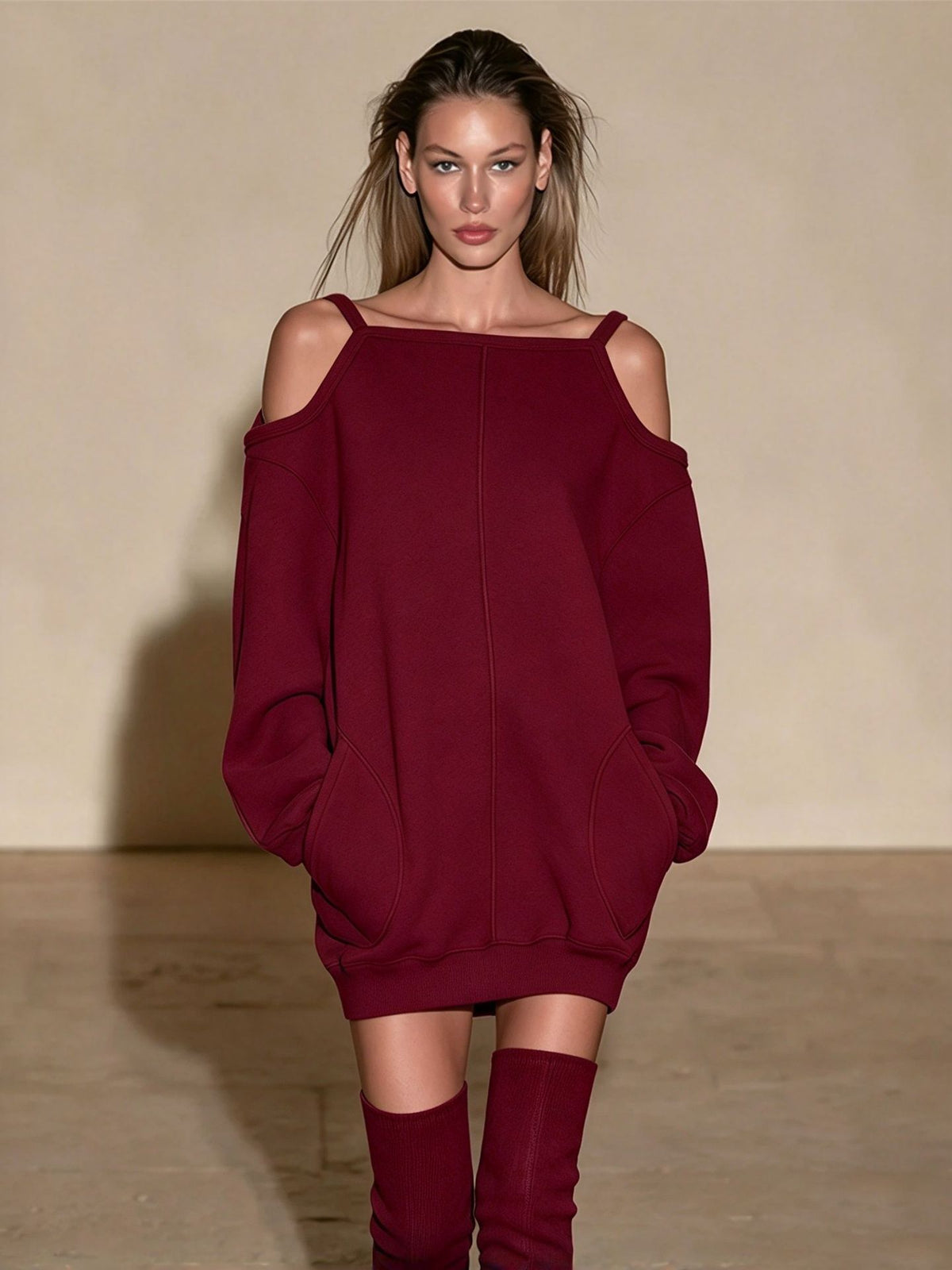 Cold-Shoulder Oversized Sweatshirt Mini Dress