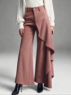 Asymmetric Suede Wide Leg Pants