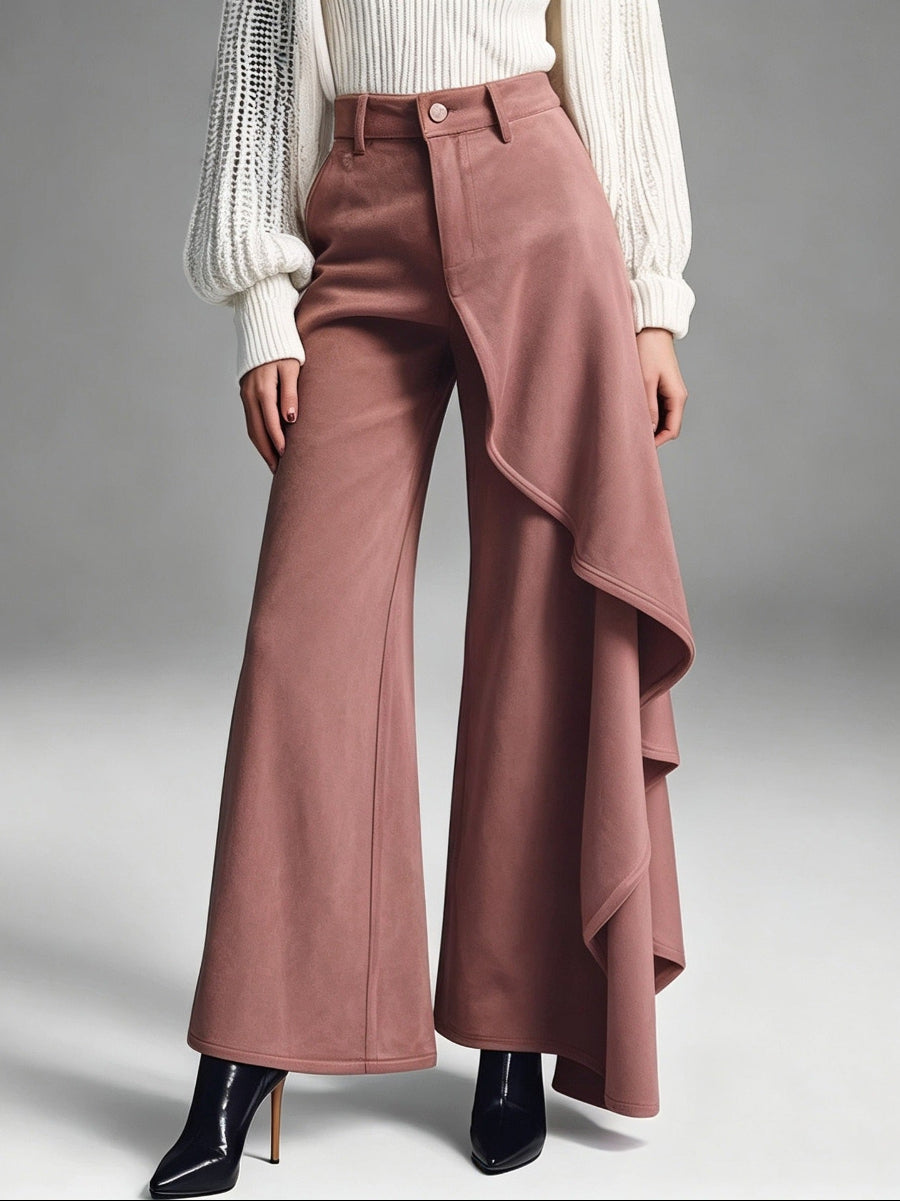 Asymmetric Suede Wide Leg Pants