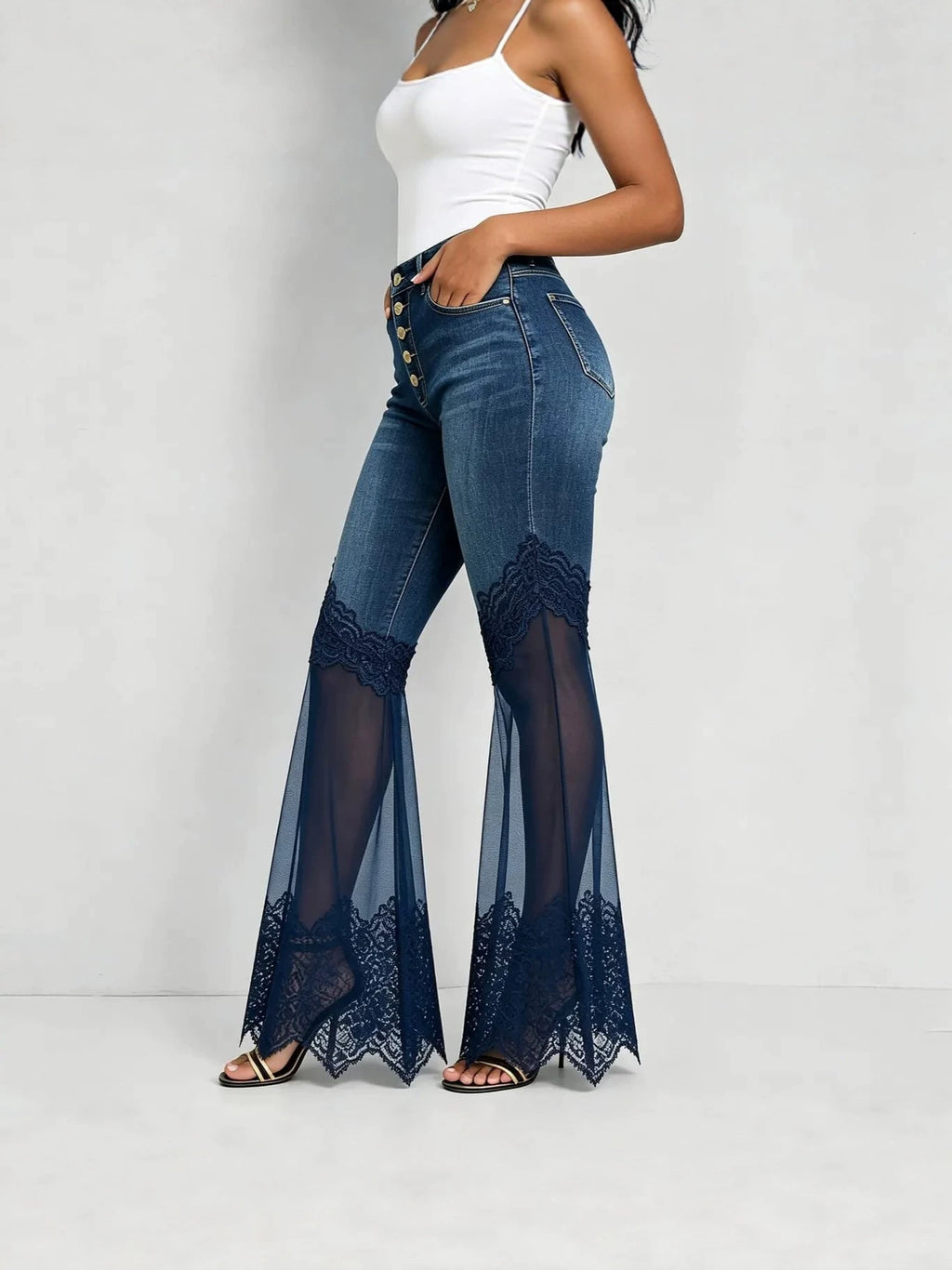 Sheer Lace Flare Denim