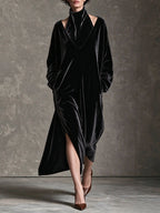 Loose Turtleneck Velet Maxi Dress