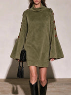 Camel Faux Suede Turtleneck Mini Dress