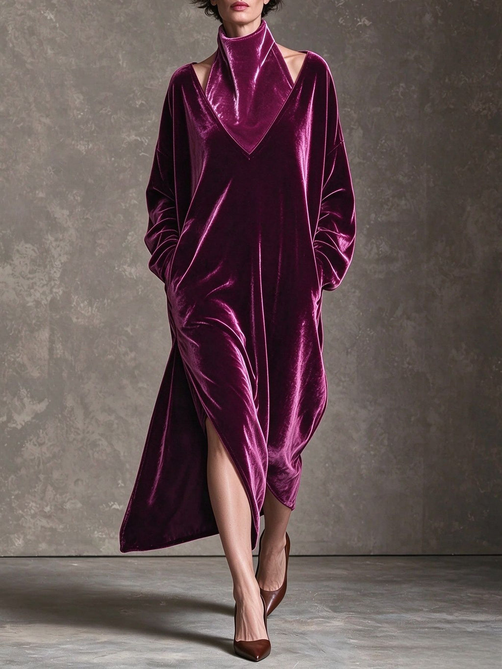 Loose Turtleneck Velet Maxi Dress