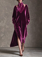 Loose Turtleneck Velet Maxi Dress