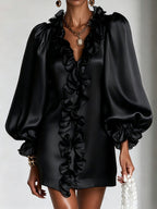 Elegant Ruffle Puff Sleeve Mini Dress