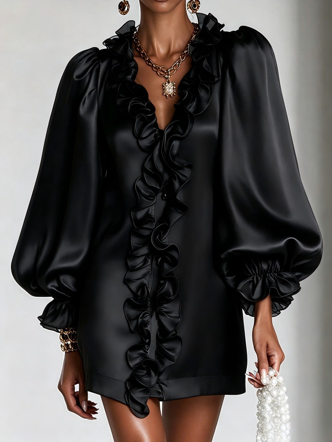 Elegant Ruffle Puff Sleeve Mini Dress