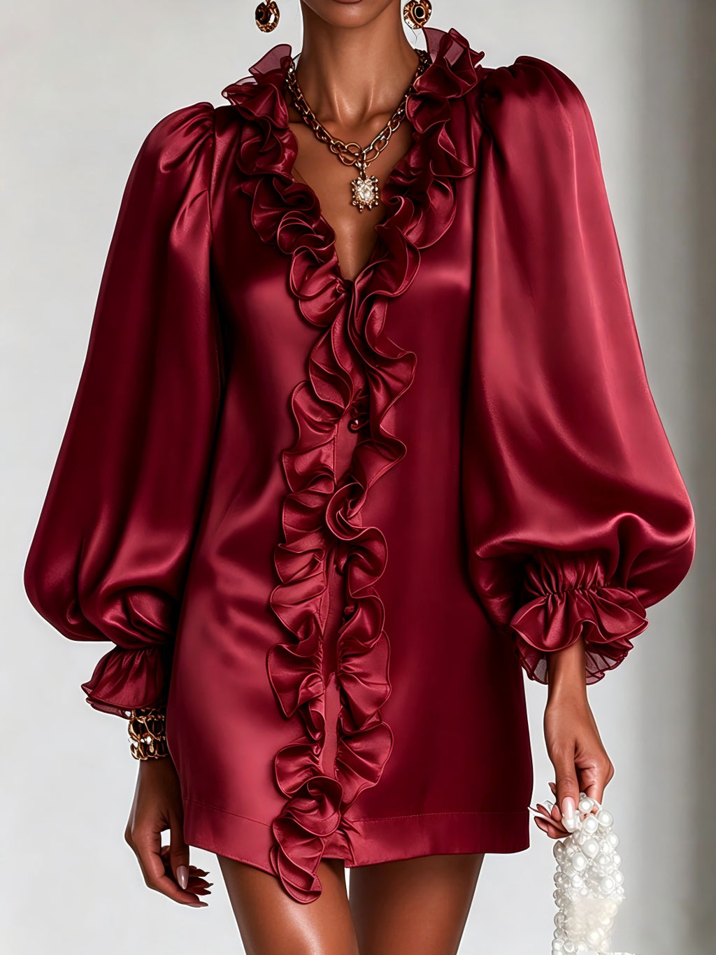 Elegant Ruffle Puff Sleeve Mini Dress