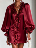 Elegant Ruffle Puff Sleeve Mini Dress
