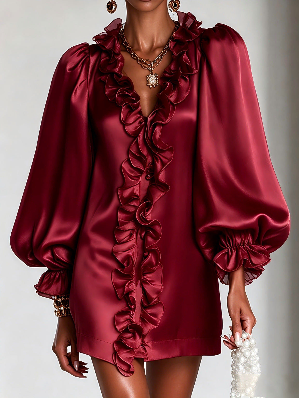 Elegant Ruffle Puff Sleeve Mini Dress