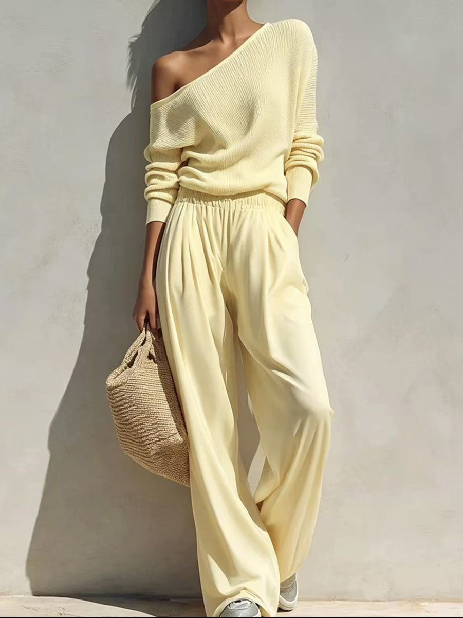 Elegant Off-Shoulder Knit Two-Piece Set
