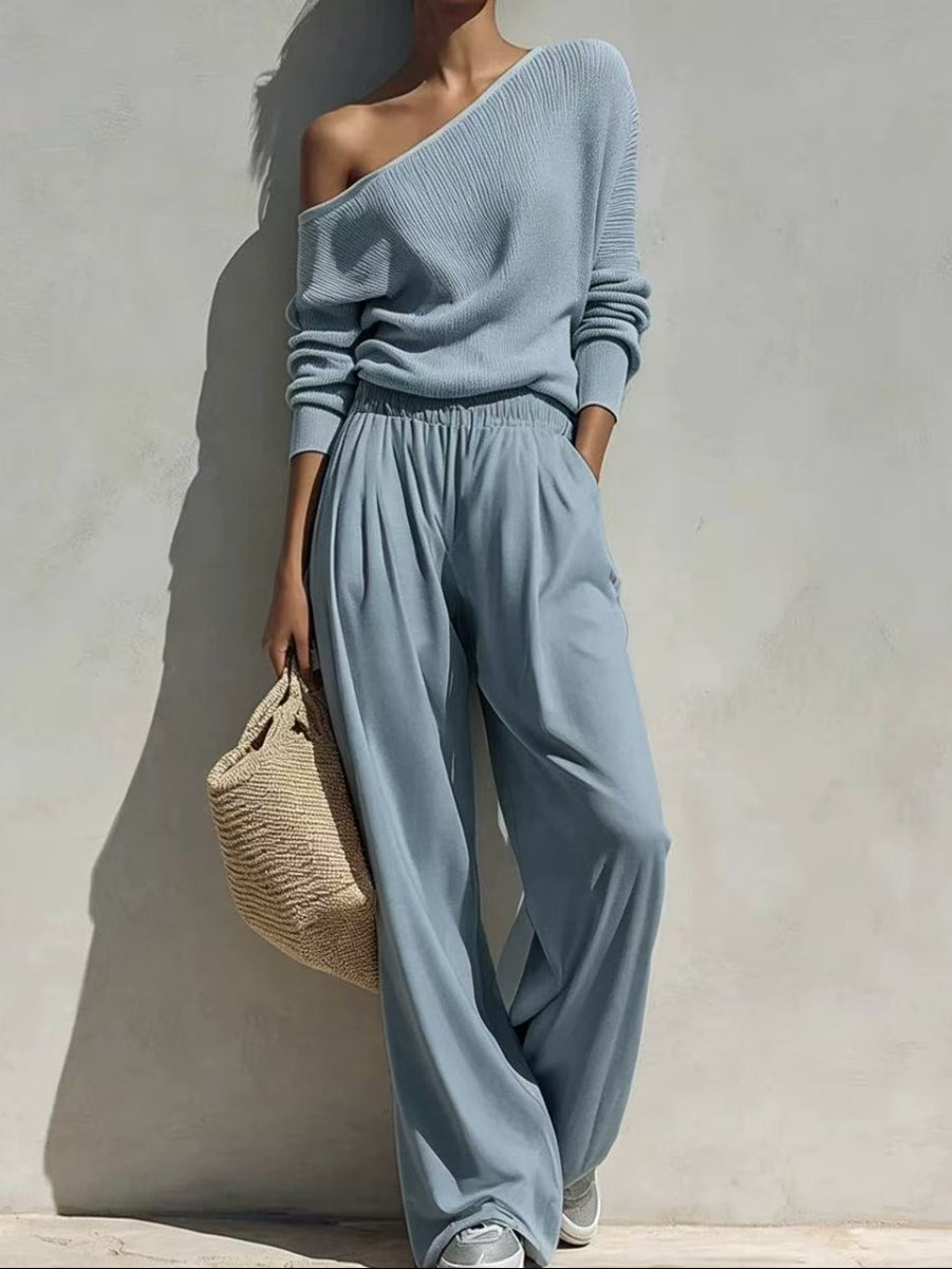 Elegant Off-Shoulder Knit Two-Piece Set