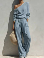 Elegant Off-Shoulder Knit Two-Piece Set