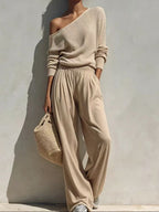 Elegant Off-Shoulder Knit Two-Piece Set