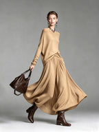 Fashion Round Neck Knitted Skirt Set