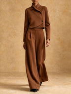 Asymmetric Cropped Jacket and Wide-Leg Trousers Set