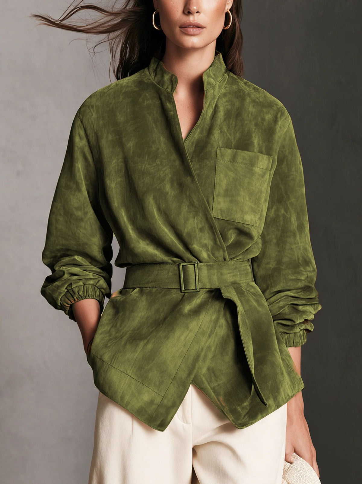 Casual Brown Suede Long-sleeve Jacket
