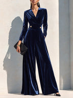 Luxury Velvet Wide-Leg Jumpsuit With Defined Waist